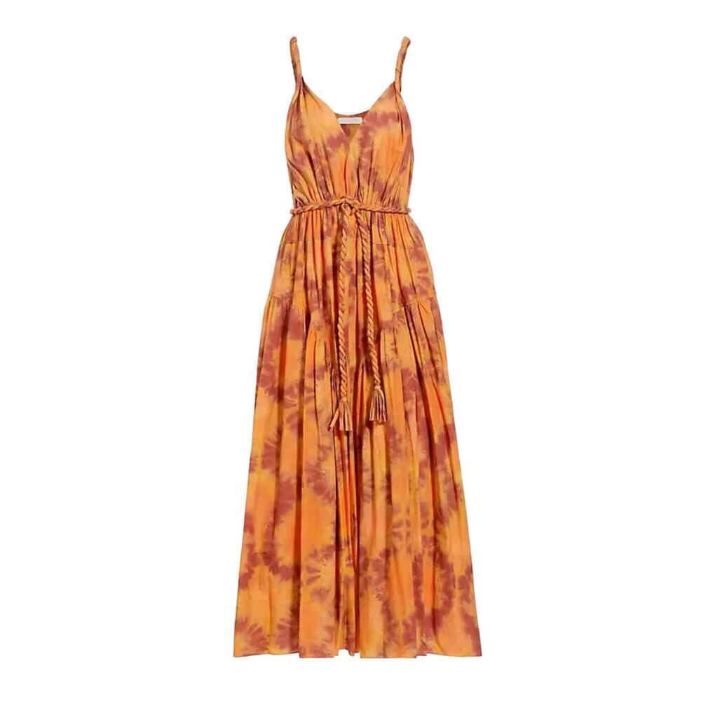 Ulla Johnson Valentina Braided Tie Belt Midi Dress in Red Topaz Size US 6